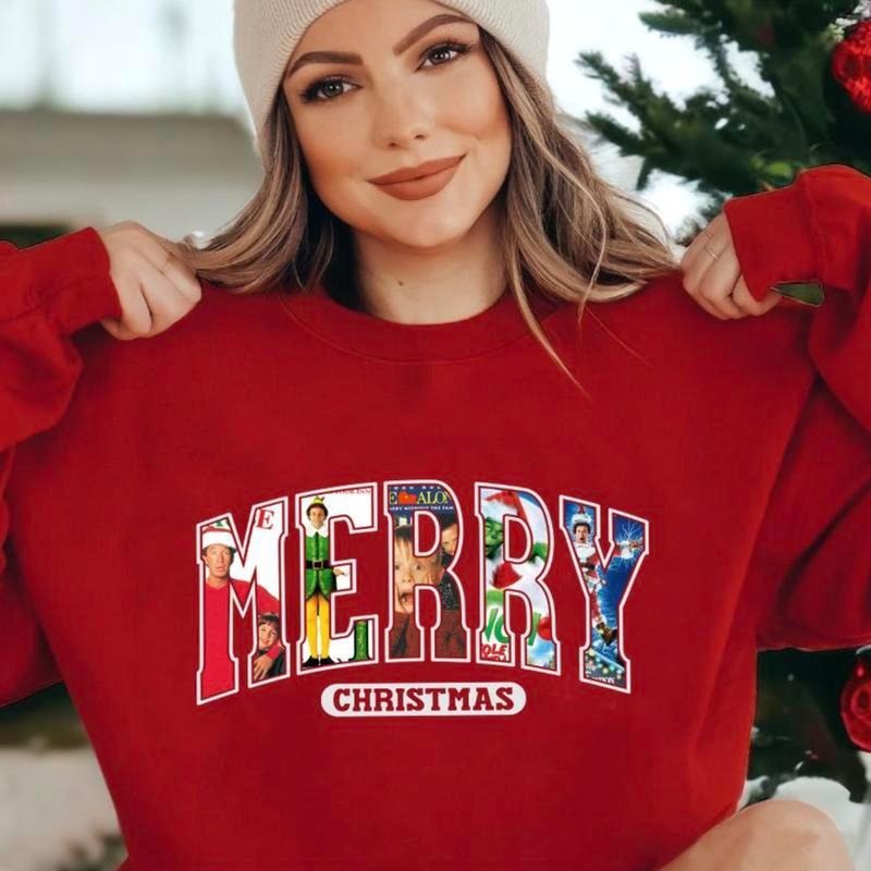 Merry Christmas 90s Movies Shirt/Sweatshirt/Hoodie, Retro Crewneck, For Girlfriend, Cotton, Print Tee | RetroVerseTees.com