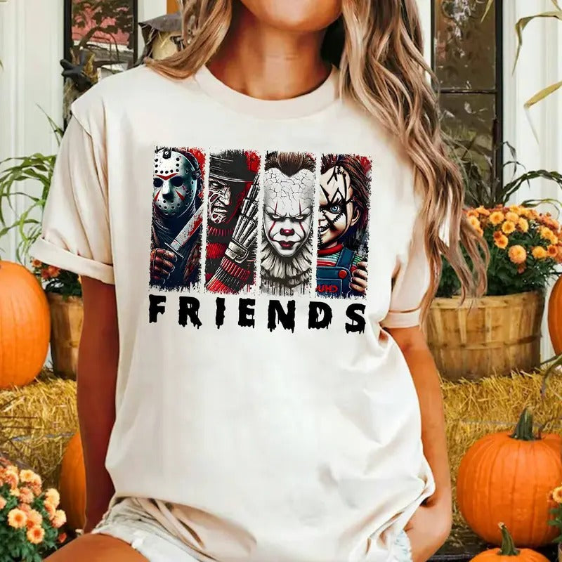 Horror Characters Friends Shirt, Halloween 2024 Shirt Unisex Hoodie, Sweatshirt | RetroVerseTees.com