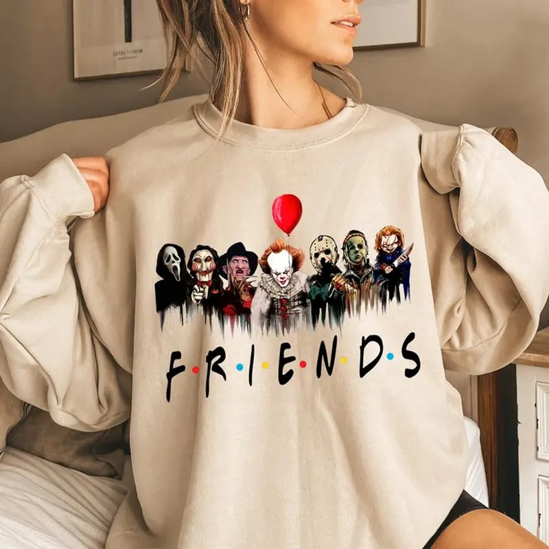 Horror Characters Friends Sweatshirt, Halloween Horror Movie Characters sweatshirt for Horror Movie Fans Womenswear Check...