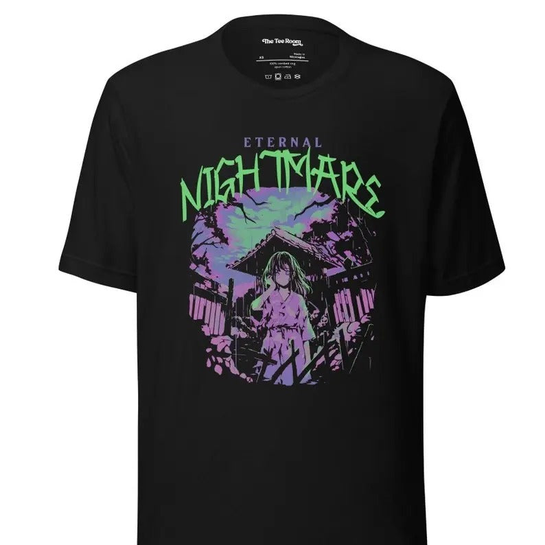 Horror Manga Shirt Eternal Nightmare, Black Goth Japanese Anime T-Shirt, Goth Aesthetic Clothing, Alternative Creepy...