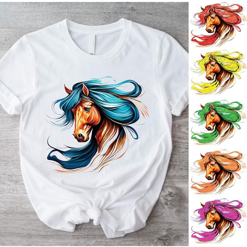 Horse Head Shirt, Colorful Horse Hair T-Shirt, Horse Lover Tee, Farm Animal Shirt, Colorful Horse Tee, Gift Shirt For...