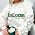 'Hot Cocoa Social Club' Crewneck Sweatshirt, Festive Holiday Vibe, Cute Sleeve Print T-Shirts, Hoodie | RetroVerseTees.com