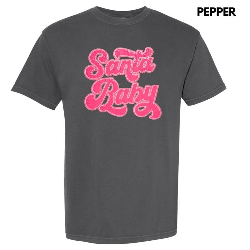 Hot Pink Santa Baby Sequin Patch Comfort Colors T-Shirt Hoodie, Sweatshirt | RetroVerseTees.com