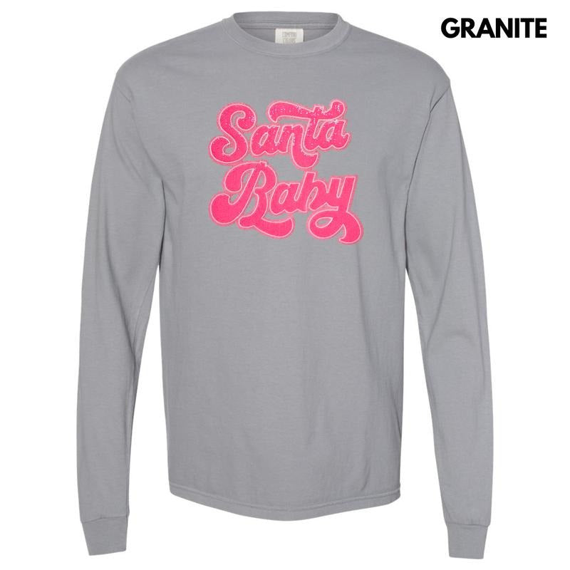 Hot Pink Santa Baby Sequin Patch Long Sleeve Comfort Colors T-Shirt Hoodie, Sweatshirt | RetroVerseTees.com