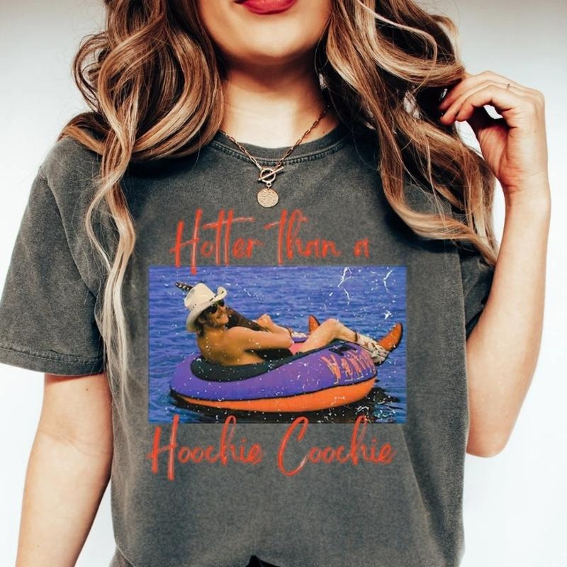 Hotter Than A Hoochie Coochie Shirt, Meme Summer Vacation T-shirt, Music Lover T-shirt, 90s Country Music, Trendy Summer...