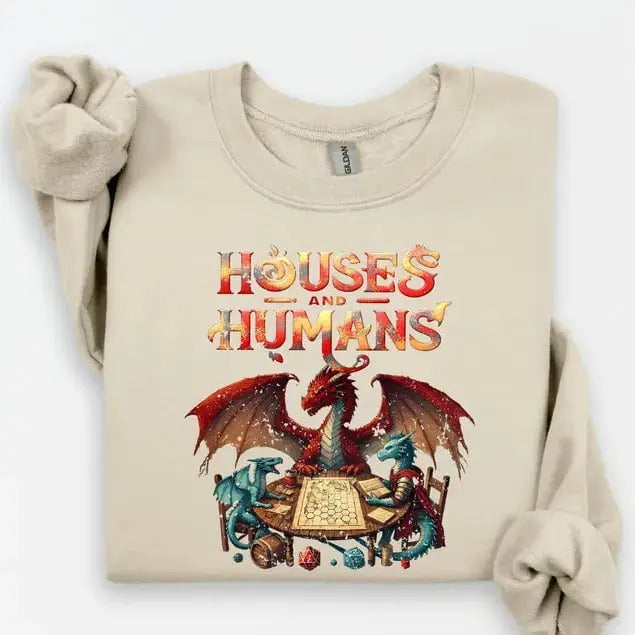Houses And Humans Dungeons and Dragons T-Shirt Sweatshirt Hoodie, DND Houses And Humans Parody Funny Dungeons Roleplay...