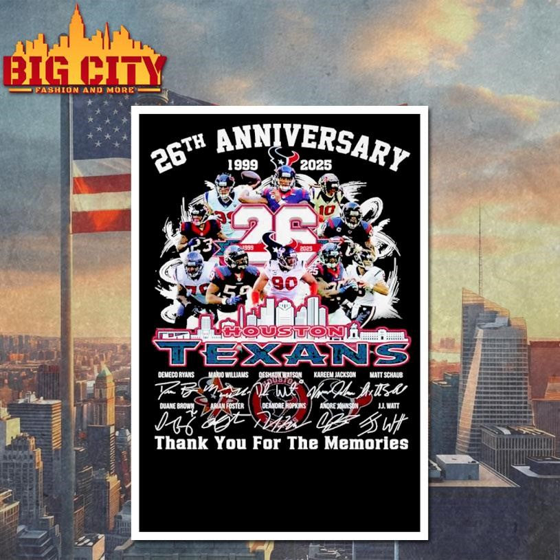Houston Texans 26th Anniversary 1999-2025 H-Town Thank You Shirt