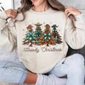 Howdy Christmas Tree Western Retro Crewneck Sweatshirt, Coquette Bow Cowboy Christmas Cowgirl Shirt Hoodie