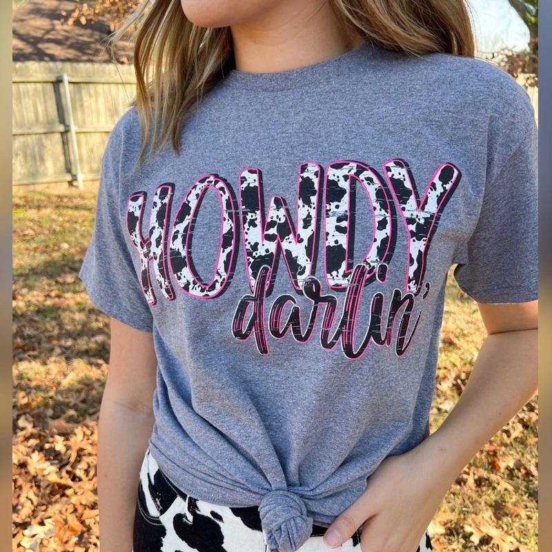 Howdy Darlin Hot Pink Cow Graphic Tee Hoodie, Sweatshirt | RetroVerseTees.com