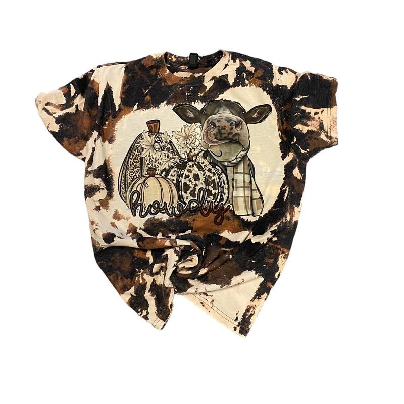 Howdy Fall Cow Bleached T-shirt Hoodie, Sweatshirt | RetroVerseTees.com