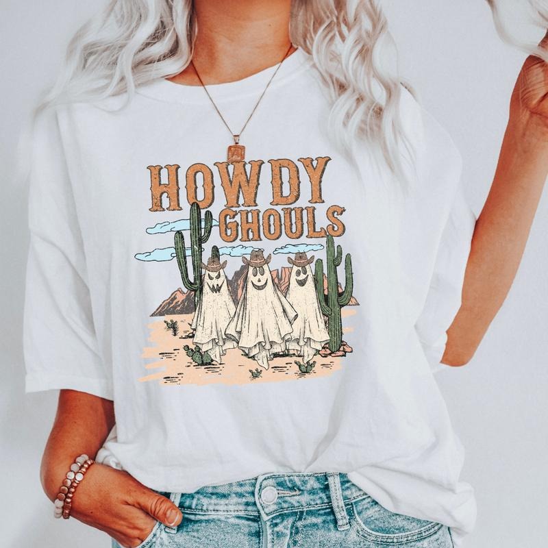 Howdy Ghouls Desert Shirt  (COMFORT COLORS T-SHRIT, CAUSAL SHIRT UNISEX, HALLOWEEN CLOTHING, GRAPHIC APPAREL) Cotton...