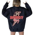 Howdy Honey Straightening Bolt Lightning Leopard Pattern Women Crewneck Sweatshirt, Western Countryside Cowgirl Shirt Hoodie