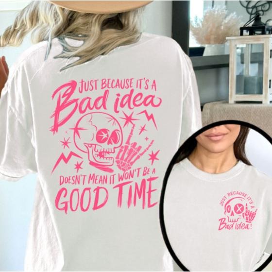 Humorous Lightsaber brand - Shirt Featuring Playful "Bad idea" Mantra Gunpla brand Cool Skull