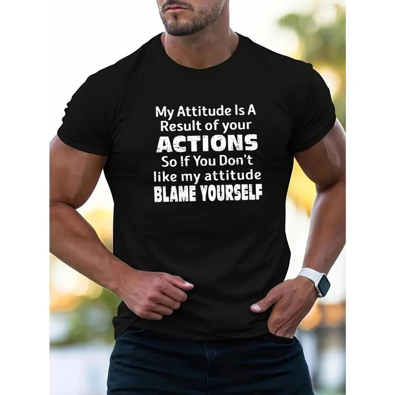 Humorous printed men's heavy cotton round neck short sleeve T-shirt, casual T-shirt, fashion comfortable breathable light...