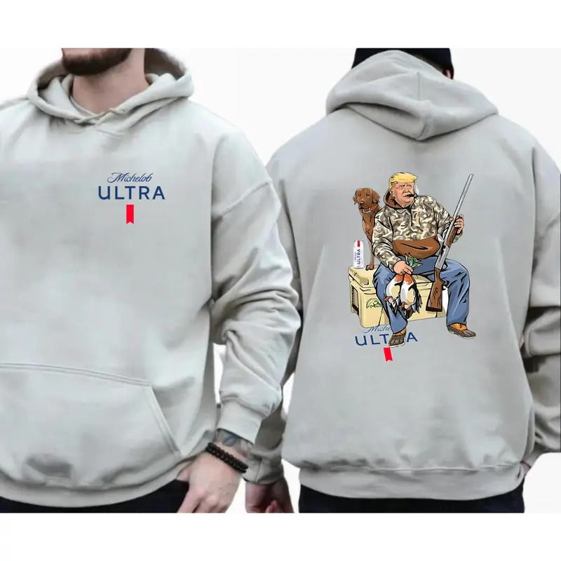 Hunter Trump With Michelob Ultra Beer 2 Siders Hoodie Sweatshirt TShirt, Trump and Your Hunt Dog, Ideal for Hunting...