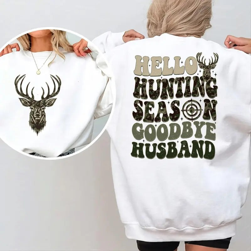 Hunting Wife 2 sied Sweatshirt, Green tractor brand Season Sweatshirt, Hunting Season, Mouthless cat Hunting Season...