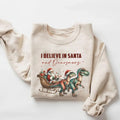 I Believe In Santa, Dinosaur Sweatshirt, Dinosaur Christmas, Family Christmas, Funny Christmas Tee, Santa Sweatshirt, ...