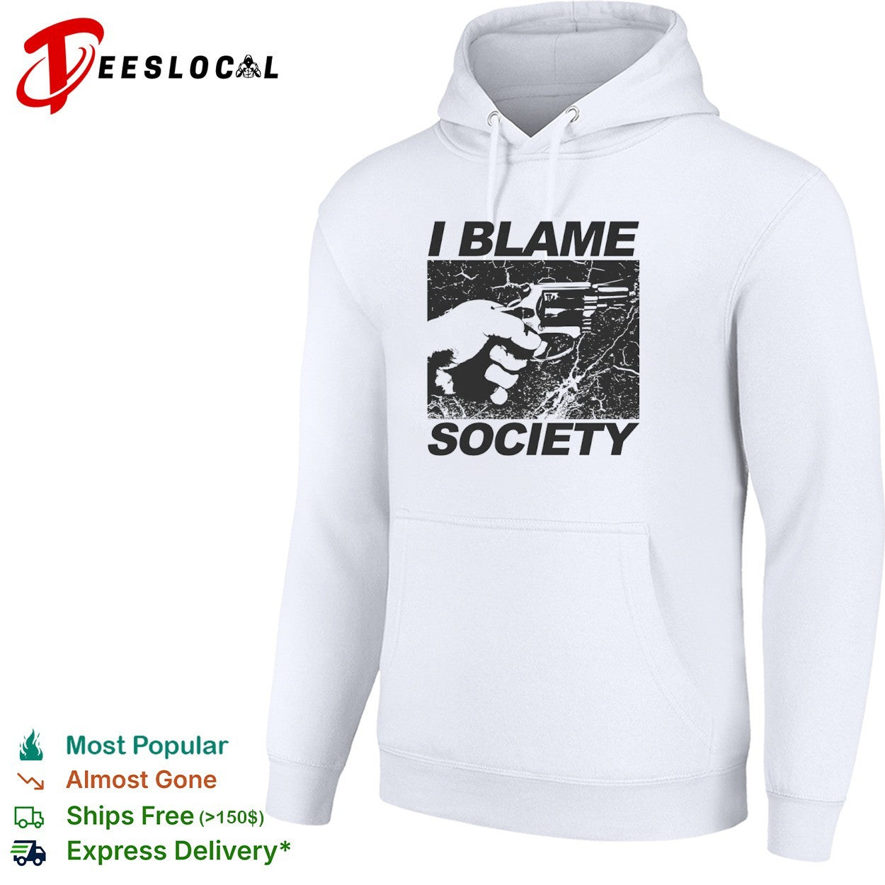 I Blame Society Distressed Hand Holding Gun shirt