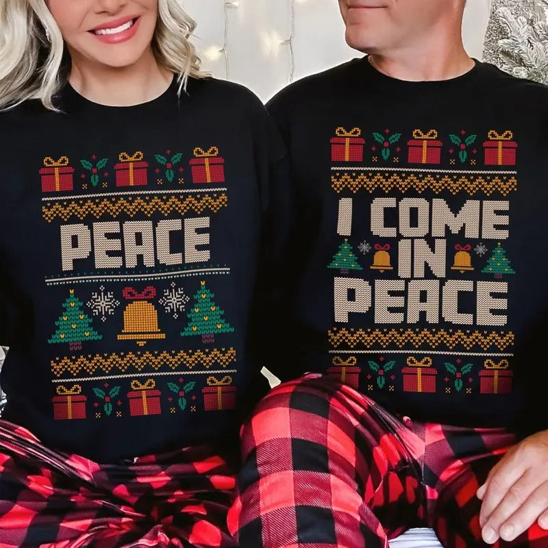 I Come In Peace Matching Couples Ugly Christmas Sweater, Ugly Adult Humor Holiday Sweater, Ugly Christmas Sweater, Ugly...