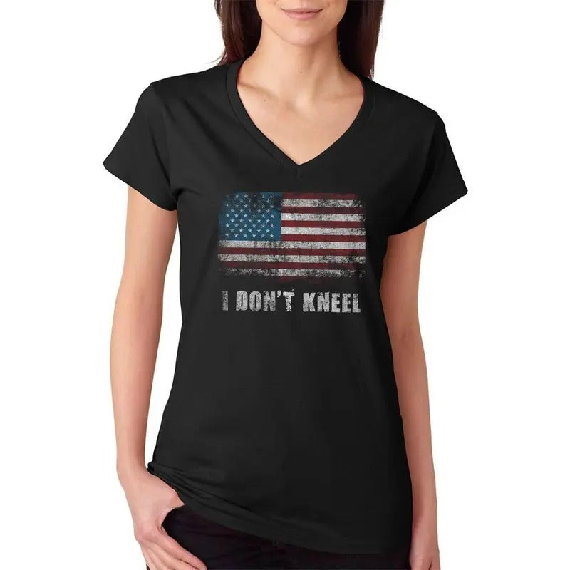 I Don't Kneel American Pride Women's V-Neck T-Shirt Hoodie, Sweatshirt | RetroVerseTees.com