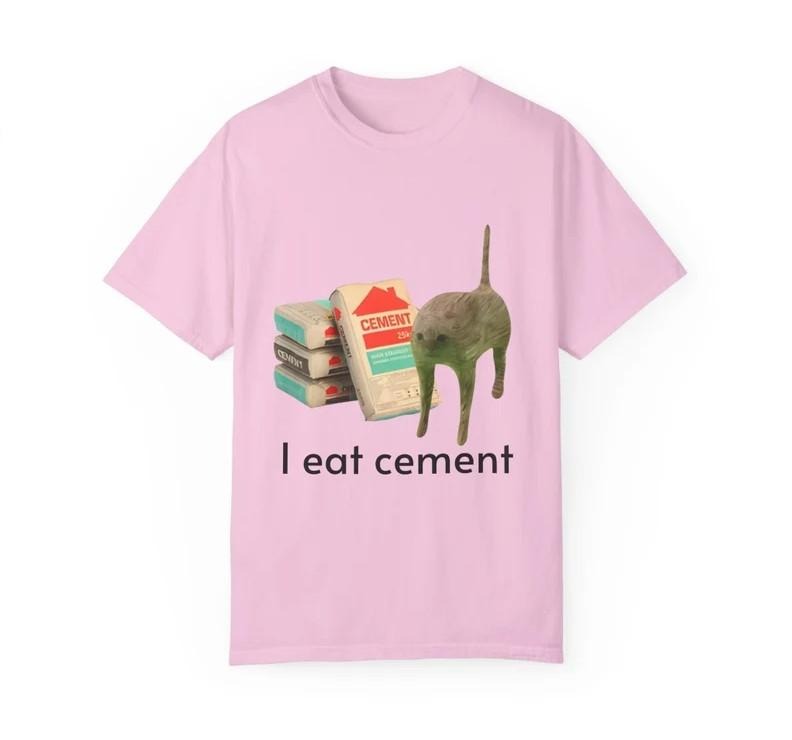 I Eat Cement Cursed Cat Pink Shirt, Funny Meme Shirt, Ironic Shirt, Cat Lover Gift Hoodie, Sweatshirt | RetroVerseTees.com