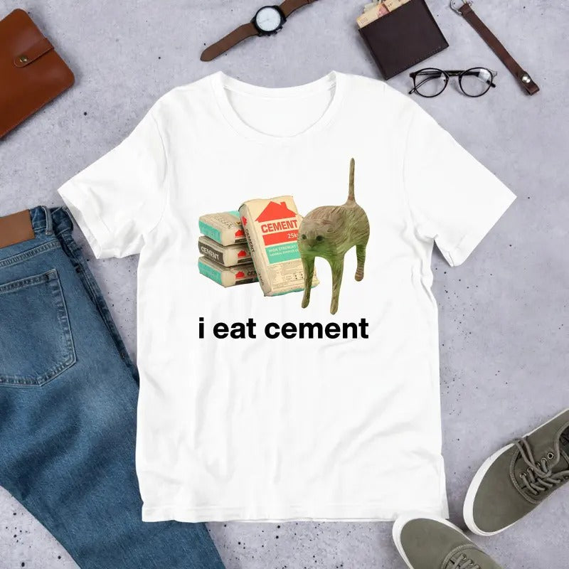 I Eat Cement Cursed Cat, Funny Meme Shirt, Ironic Shirt, Cat Lover Gift Front Side Printed Comfort Fabric Cotton Hoodie,...