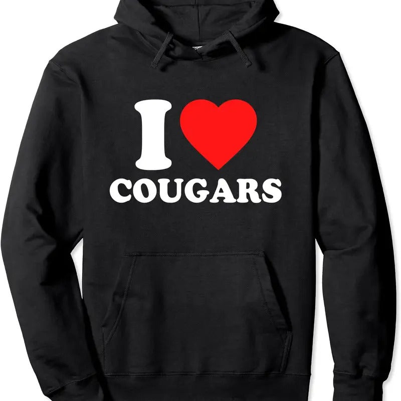 I Love Cougars / I Heart Cougars Pullover Hoodie | Unisex Hooded Sweatshirt T-Shirts | RetroVerseTees.com