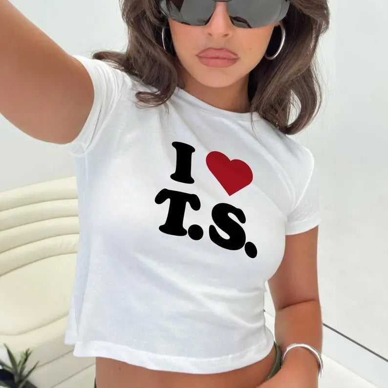 I Heart T.s Baby Tee, I Love T.s Shirt Cropped Lady Hoodie, Sweatshirt | RetroVerseTees.com