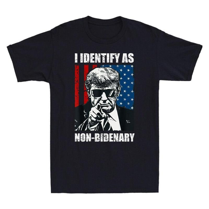 I Identify As Non Bidenary American Flag Patriots Funny Joke Meme T-Shirt Hoodie, Sweatshirt | RetroVerseTees.com