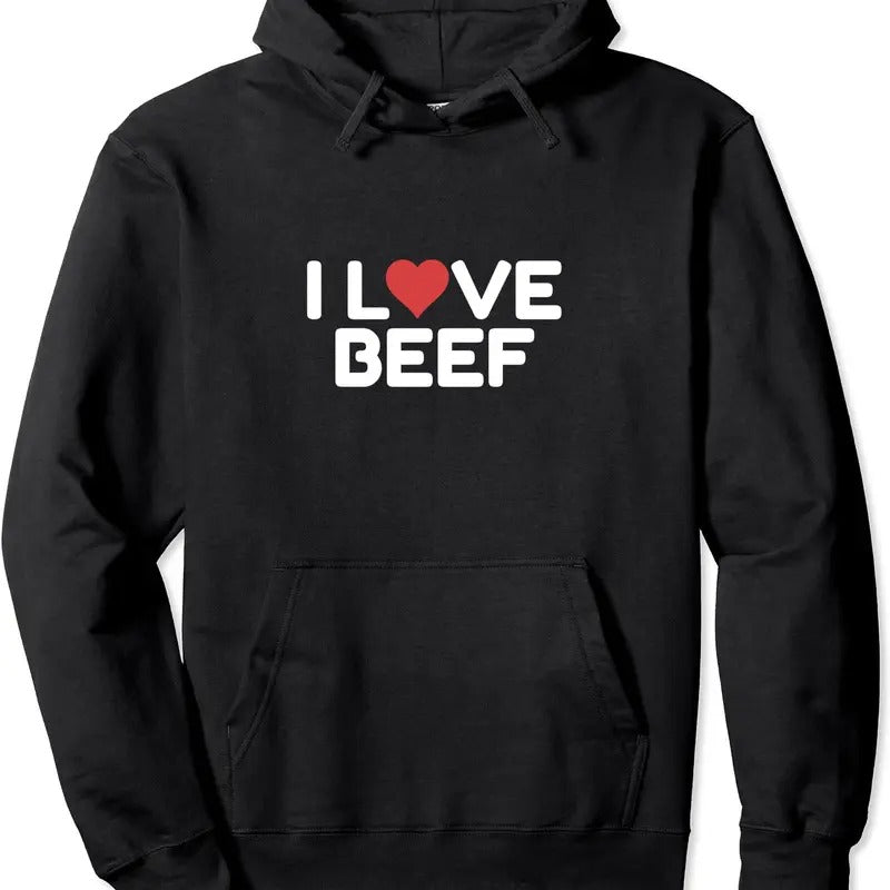 I Love Beef Pullover Hoodie | Unisex Hooded Sweatshirt T-Shirts | RetroVerseTees.com