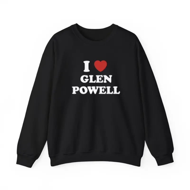 I Love Glen Powell Unisex Sweatshirt, Glen Powell Sweatshirt Menswear Hoodie T-Shirts | RetroVerseTees.com