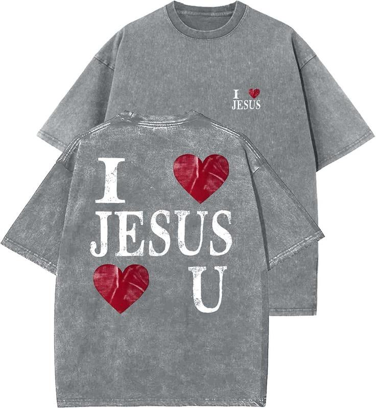 I Love Jesus Unisex Washed T-Shirt, Christian t shirts, Vintage 90s Graphic Tee, Gift Top Womenswear Cotton Mineral Color...