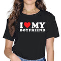 I Love My Boyfriend Girlfriend Little Sister Dad Mom Wife Husband T-shirt Red Heart Family T-shirt Print Summer Tee...