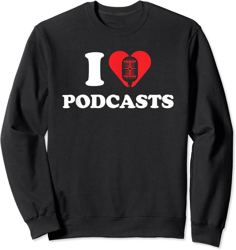 I Love Podcasts Heart Unisex Crewneck Sweatshirt T-Shirts, Hoodie | RetroVerseTees.com