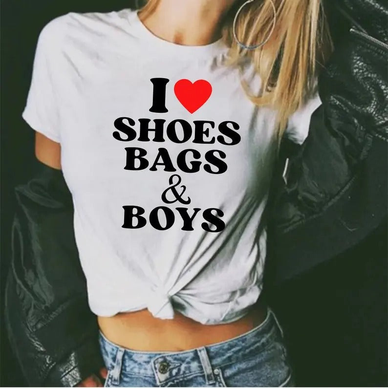 I Love Shoes Bags And Boys T shirt, Gift For Him, Gift For Her, I love Shirt, I heart shirt, Girl Love Shoes Bags And...