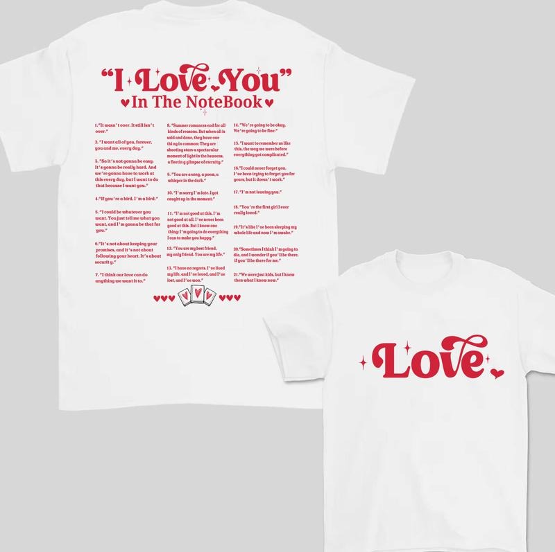 I Love You in The NoteBook Quotes Sweatshirt T- Shirt | Book Lover Graphic Tee | Booktok Accessories | Bookish Era...