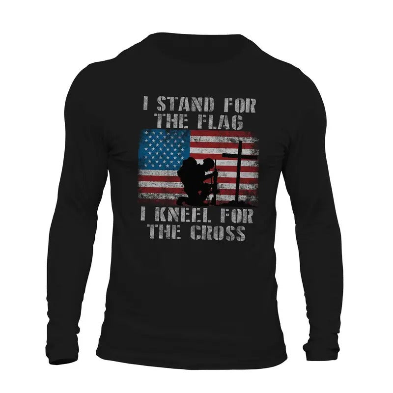 I Stand for the Flag I Kneel for the Cross Long Sleeve Mens T-Shirt Casual Classic Hoodie, Sweatshirt | RetroVerseTees.com