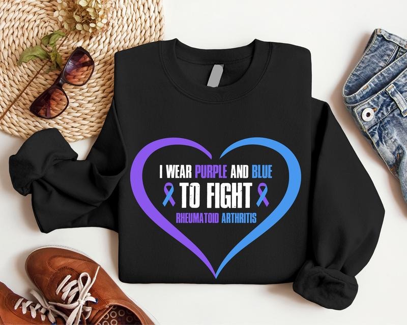 I Wear Purple And Blue To Fight Sweatshirt, Blue Purple Ribbon Hoodie, Survivor Gift Sweater, Rheumatoid Arthritis...