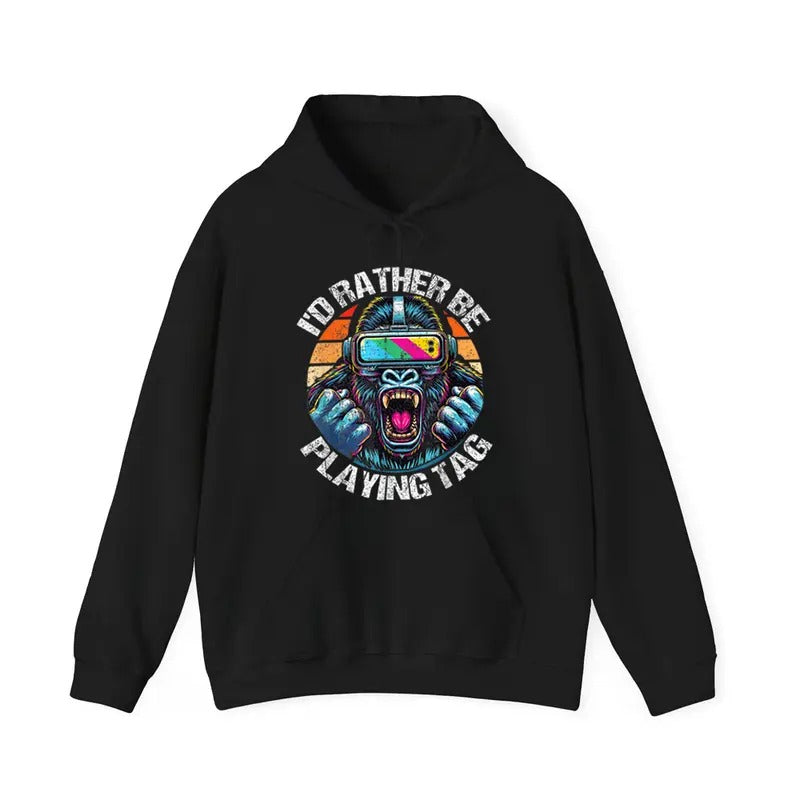 I Would Rather be Playing Tag Gorilla Monke Funny Hoodie Casual Street Style Fleece Fabric Pullover Sweatshirt for Women...