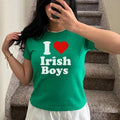 I love Irish Boys St Paddys Baby Tee, St Patricks Day Shirt, 90s Style Tee, St. Patrick's Day T-shirt, Women's Fitted Top...