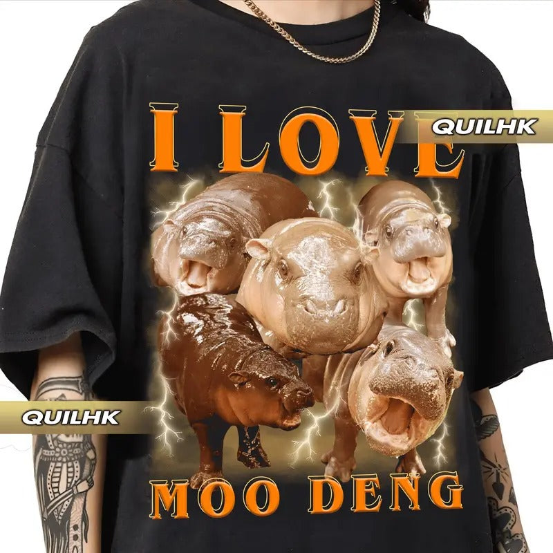 I love Moo deng retro vintage raptee shirt, Gift For Her Hoodie, Sweatshirt | RetroVerseTees.com