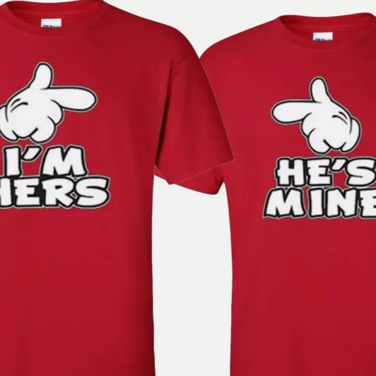 I'm Hers He's Mine Valentine Couple matching funny cute T-Shirts Hoodie, Sweatshirt | RetroVerseTees.com