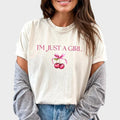 I'm Just A Girl Shirt, Coquette Cherry Tee, Coquette Girly Graphic Tee Women, Pinky Women Unhinged Shirt, Comfy Fabric...