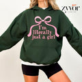 I'm Literally Just a Girl Pink Coquette Bow Funny Hoodie Casual Style Fleece Fabric Pullover Sweatshirt Trend Tops for...