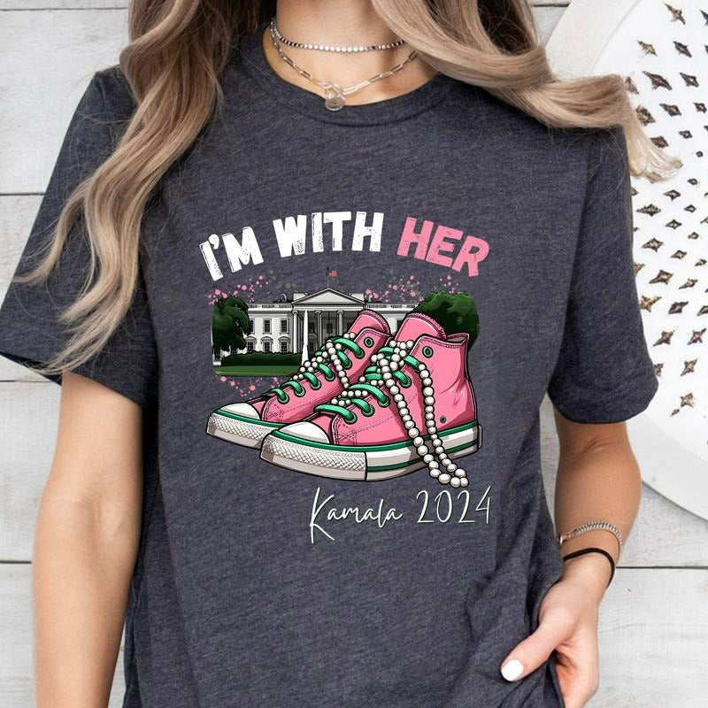 I'm With Her Kamala Tshirt Design Pink Sneakers & Pearls Kamala 2024 T-shirt Design Hoodie, Sweatshirt | RetroVerseTees.com