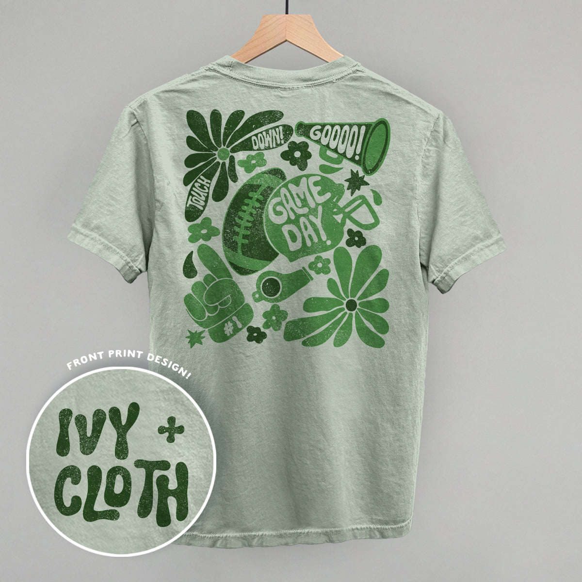 Floral Game Day Green (Back Print) T-Shirts, Hoodie, Sweatshirt | RetroVerseTees.com (Image 2)