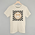 Pumpkin Smiley Face Checker T-Shirts, Hoodie, Sweatshirt | RetroVerseTees.com (Image 1)