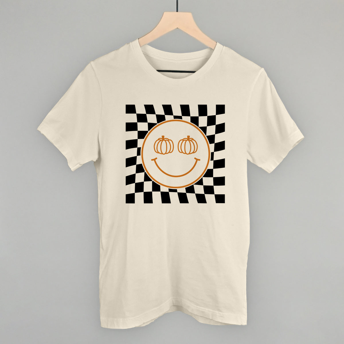 Pumpkin Smiley Face Checker T-Shirts, Hoodie, Sweatshirt | RetroVerseTees.com (Image 1)