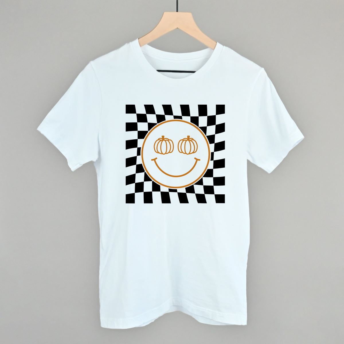 Pumpkin Smiley Face Checker T-Shirts, Hoodie, Sweatshirt | RetroVerseTees.com (Image 2)