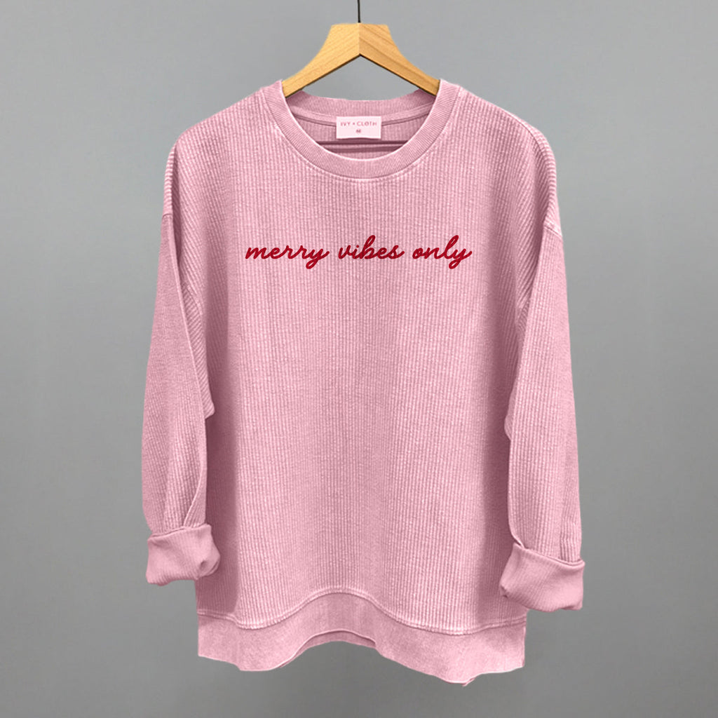 Merry Vibes Only Script T-Shirts, Hoodie, Sweatshirt | RetroVerseTees.com (Image 1)